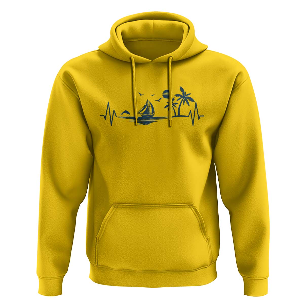 Summer Vacation Heartbeat Pulse Sunset Silhouette Hoodie Tropical Island Lover