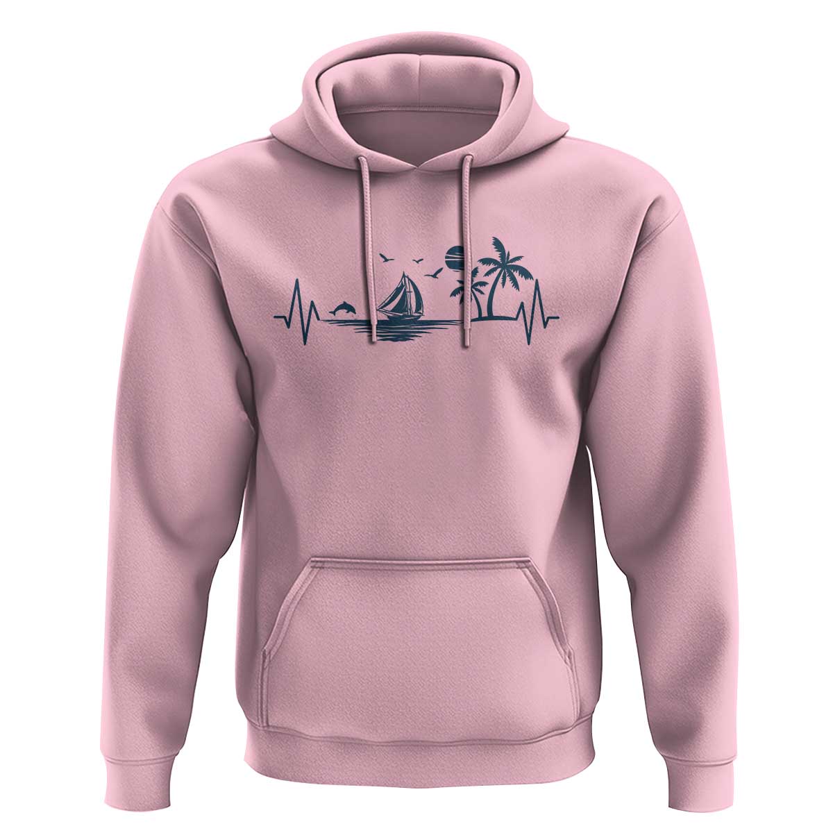 Summer Vacation Heartbeat Pulse Sunset Silhouette Hoodie Tropical Island Lover