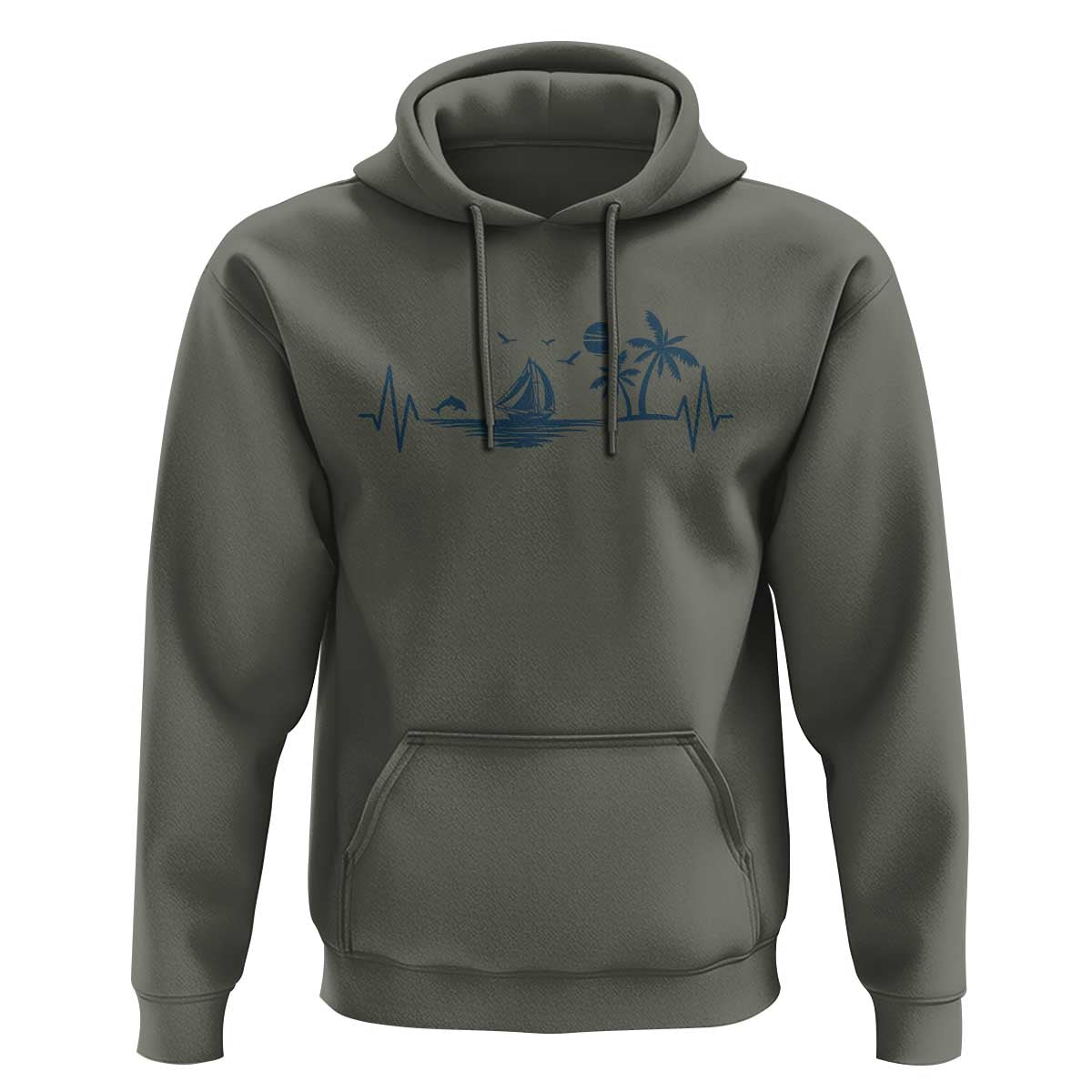 Summer Vacation Heartbeat Pulse Sunset Silhouette Hoodie Tropical Island Lover