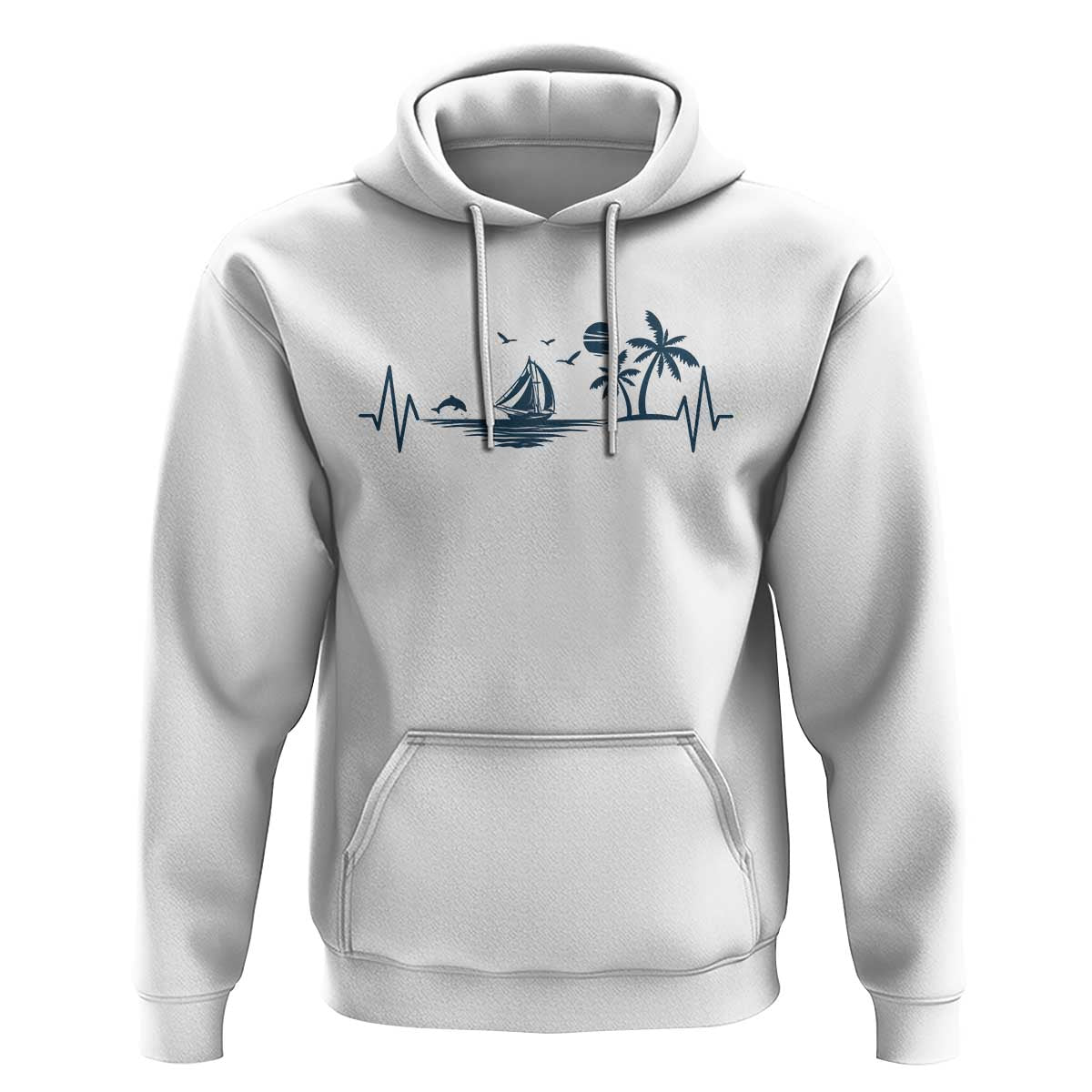 Summer Vacation Heartbeat Pulse Sunset Silhouette Hoodie Tropical Island Lover