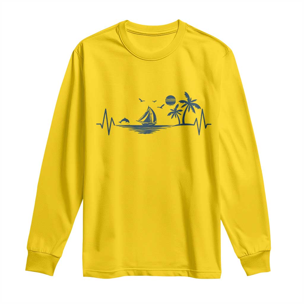 Summer Vacation Heartbeat Pulse Sunset Silhouette Long Sleeve Shirt Tropical Island Lover