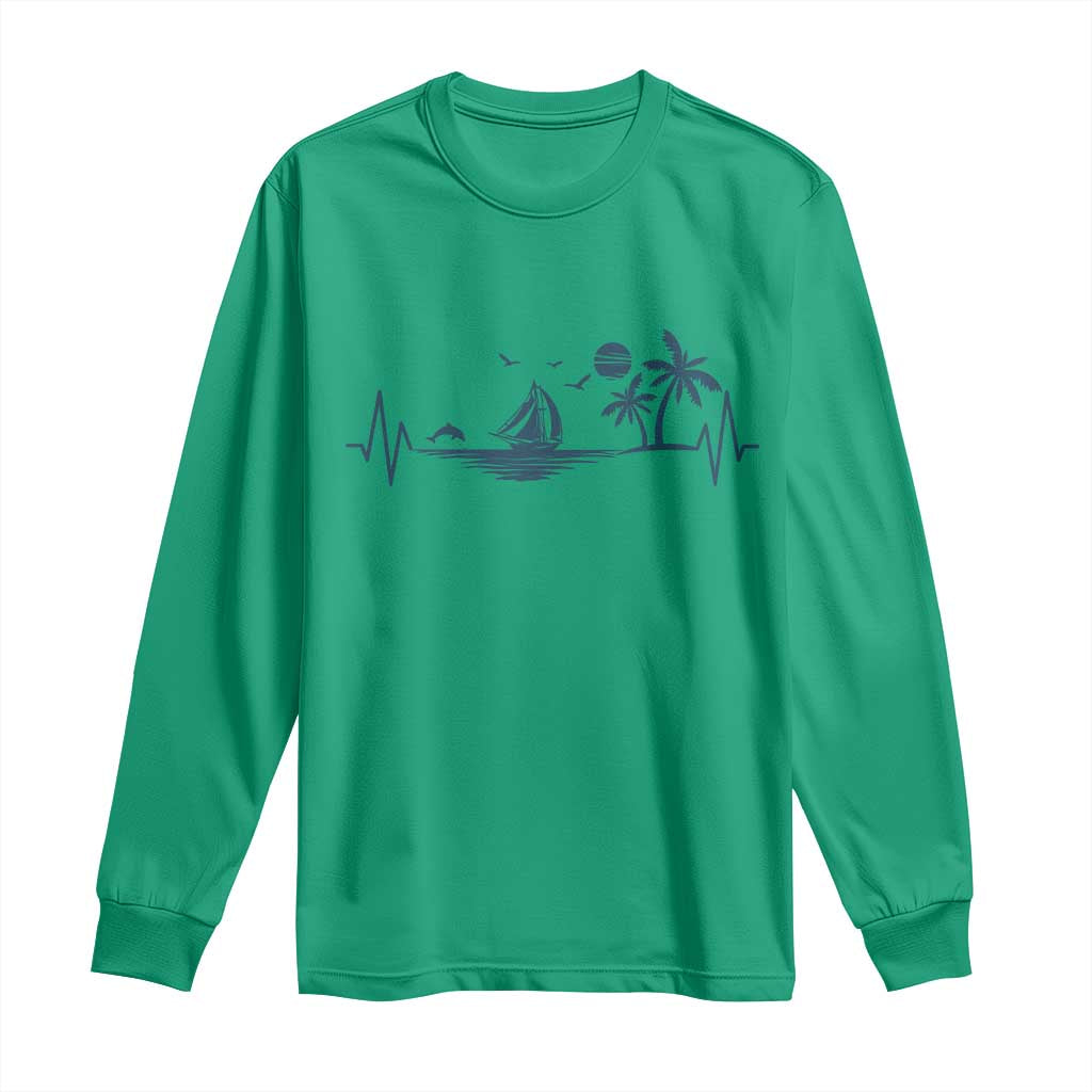 Summer Vacation Heartbeat Pulse Sunset Silhouette Long Sleeve Shirt Tropical Island Lover