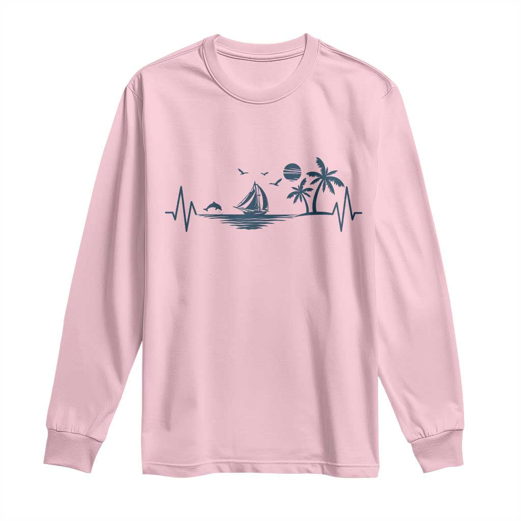Summer Vacation Heartbeat Pulse Sunset Silhouette Long Sleeve Shirt Tropical Island Lover