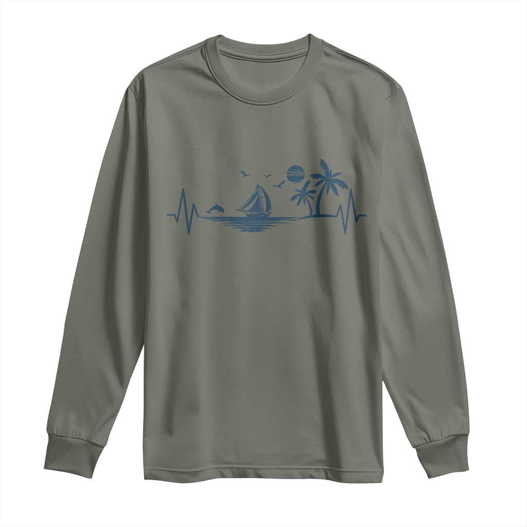 Summer Vacation Heartbeat Pulse Sunset Silhouette Long Sleeve Shirt Tropical Island Lover