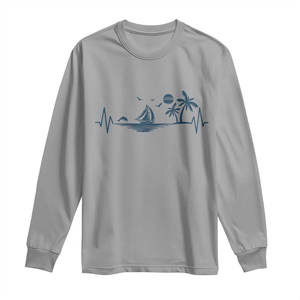 Summer Vacation Heartbeat Pulse Sunset Silhouette Long Sleeve Shirt Tropical Island Lover