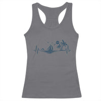 Summer Vacation Heartbeat Pulse Sunset Silhouette Racerback Tank Top Tropical Island Lover