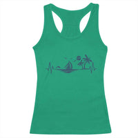 Summer Vacation Heartbeat Pulse Sunset Silhouette Racerback Tank Top Tropical Island Lover