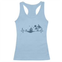 Summer Vacation Heartbeat Pulse Sunset Silhouette Racerback Tank Top Tropical Island Lover