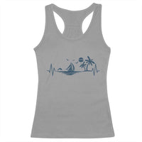 Summer Vacation Heartbeat Pulse Sunset Silhouette Racerback Tank Top Tropical Island Lover