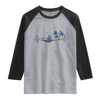 Summer Vacation Heartbeat Pulse Sunset Silhouette Raglan Shirt Tropical Island Lover