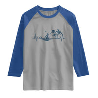 Summer Vacation Heartbeat Pulse Sunset Silhouette Raglan Shirt Tropical Island Lover