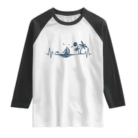 Summer Vacation Heartbeat Pulse Sunset Silhouette Raglan Shirt Tropical Island Lover