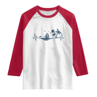 Summer Vacation Heartbeat Pulse Sunset Silhouette Raglan Shirt Tropical Island Lover