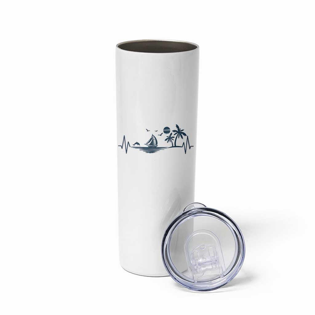 Summer Vacation Heartbeat Pulse Sunset Silhouette Skinny Tumbler Tropical Island Lover