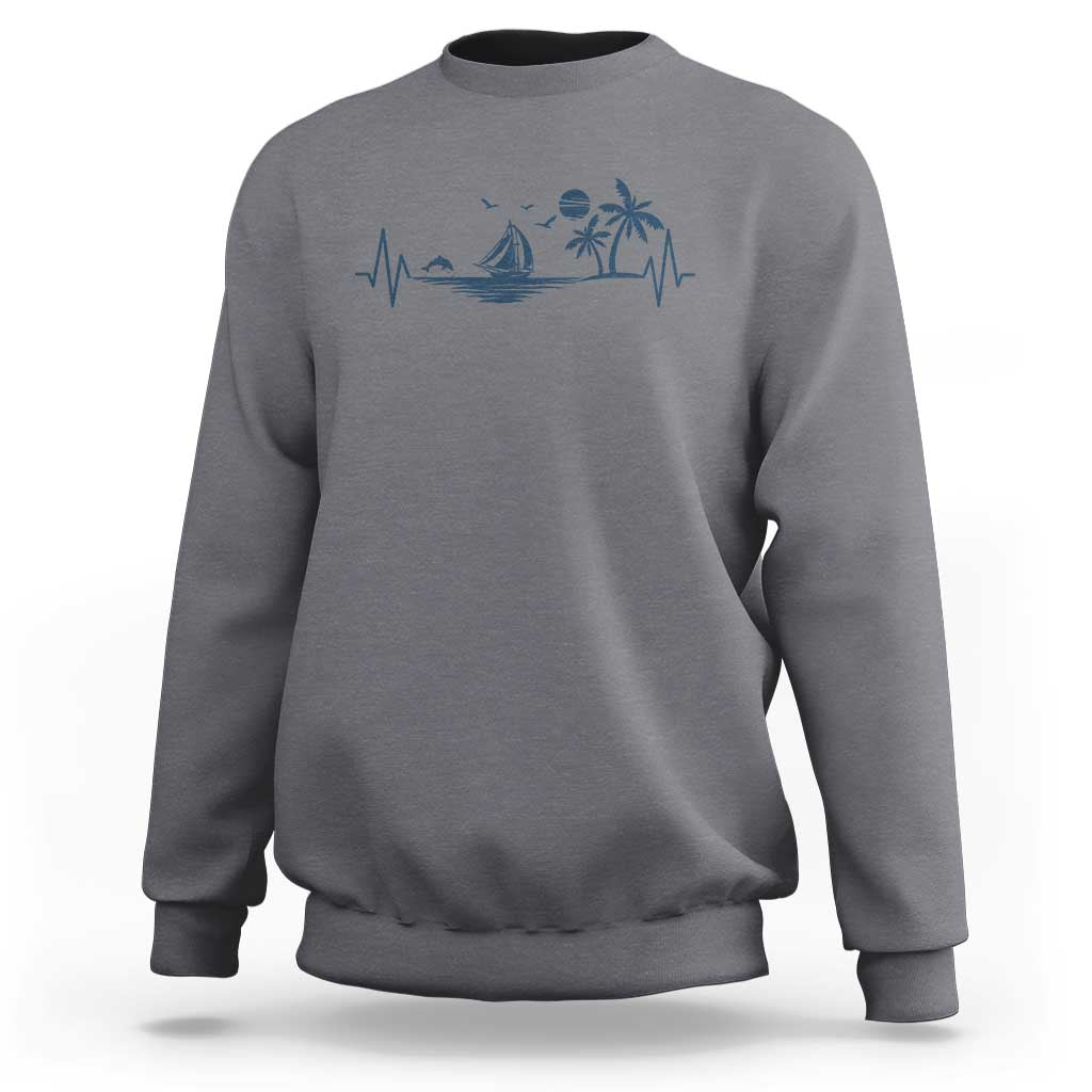 Summer Vacation Heartbeat Pulse Sunset Silhouette Sweatshirt Tropical Island Lover