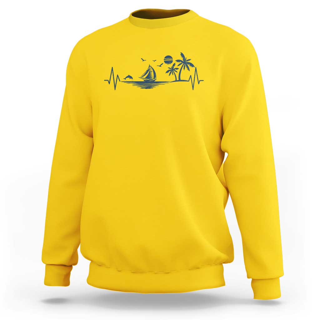 Summer Vacation Heartbeat Pulse Sunset Silhouette Sweatshirt Tropical Island Lover