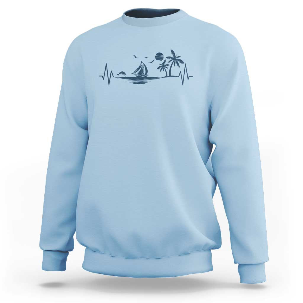Summer Vacation Heartbeat Pulse Sunset Silhouette Sweatshirt Tropical Island Lover