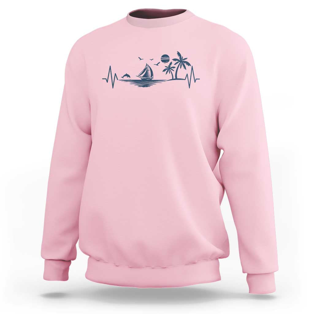 Summer Vacation Heartbeat Pulse Sunset Silhouette Sweatshirt Tropical Island Lover
