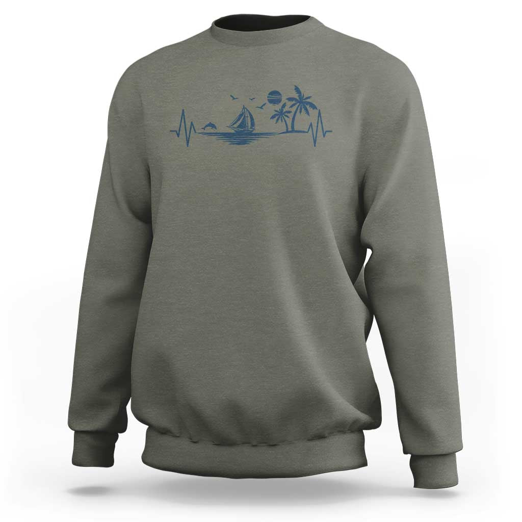 Summer Vacation Heartbeat Pulse Sunset Silhouette Sweatshirt Tropical Island Lover