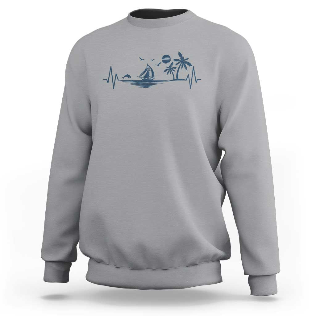Summer Vacation Heartbeat Pulse Sunset Silhouette Sweatshirt Tropical Island Lover