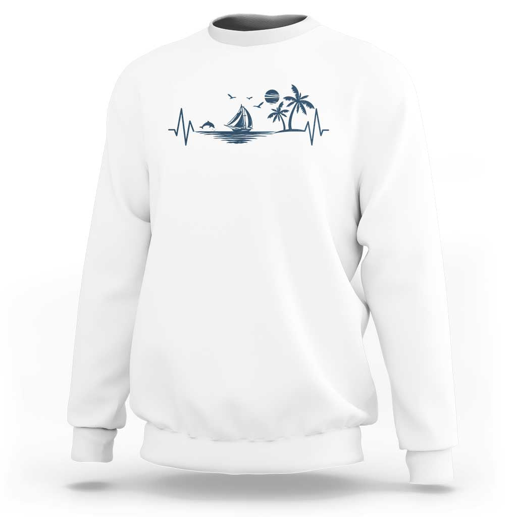 Summer Vacation Heartbeat Pulse Sunset Silhouette Sweatshirt Tropical Island Lover