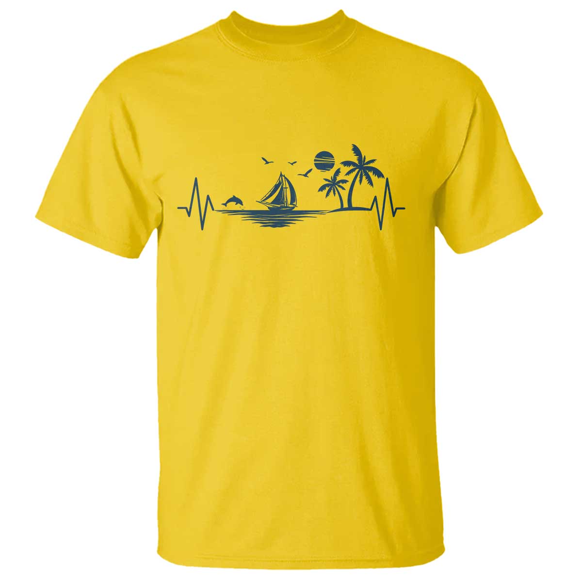 Summer Vacation Heartbeat Pulse Sunset Silhouette T Shirt Tropical Island Lover