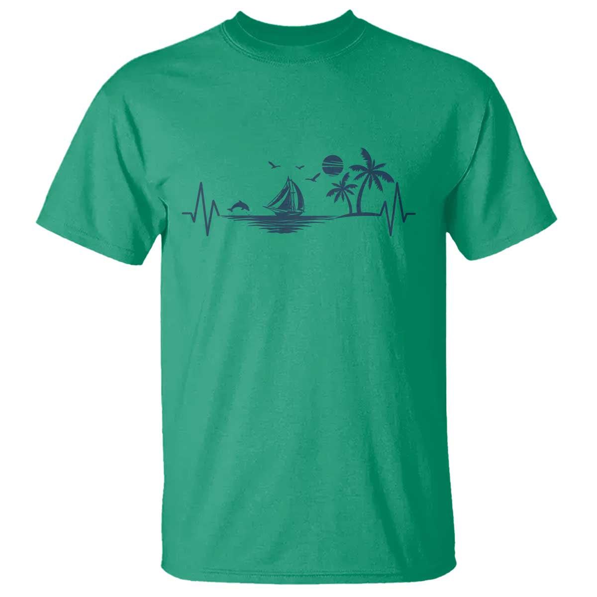 Summer Vacation Heartbeat Pulse Sunset Silhouette T Shirt Tropical Island Lover