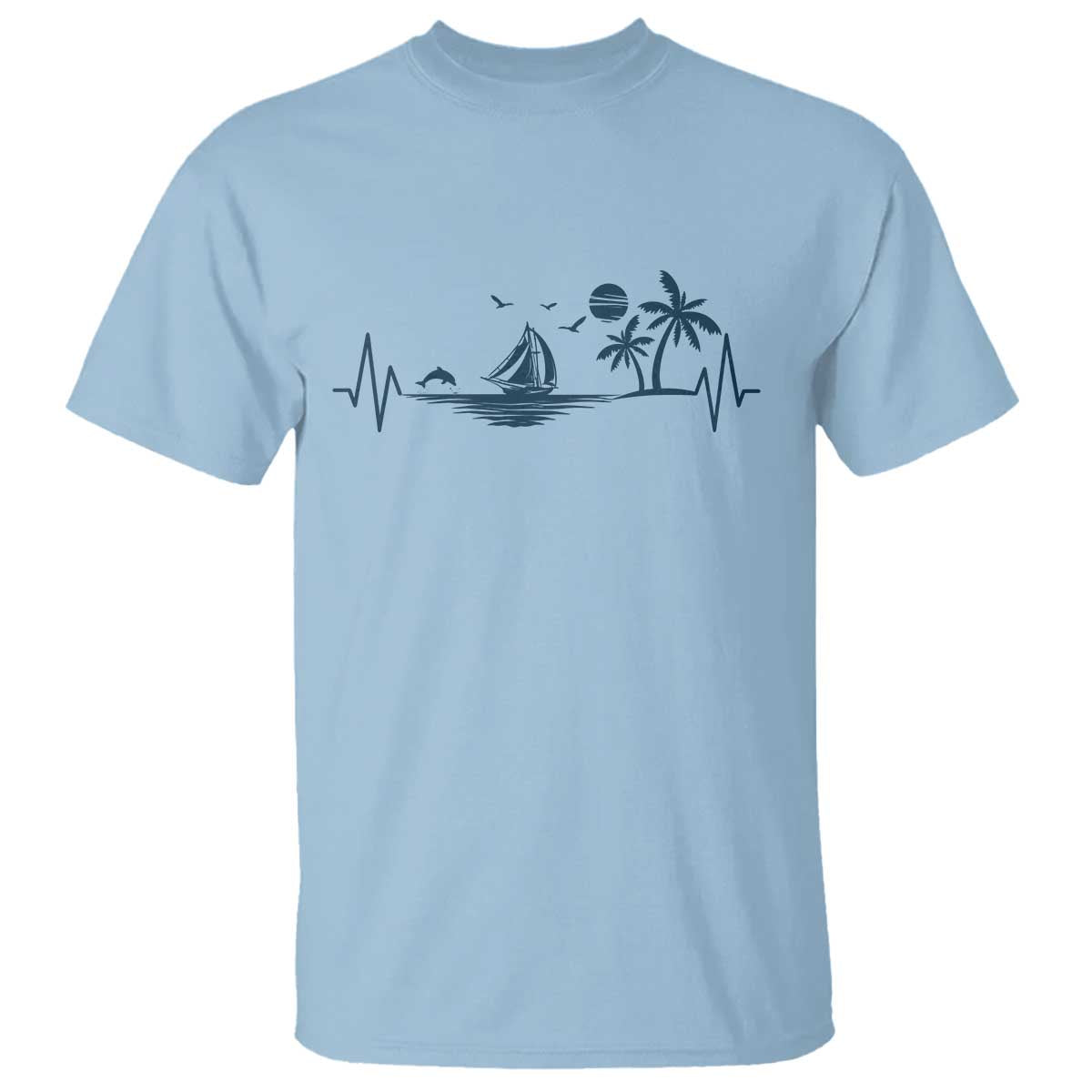Summer Vacation Heartbeat Pulse Sunset Silhouette T Shirt Tropical Island Lover