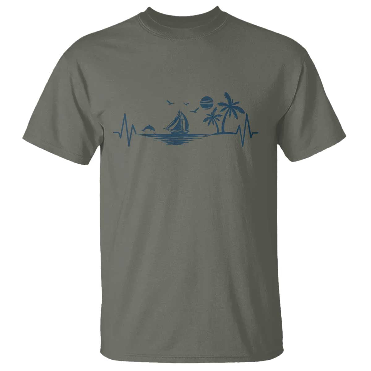 Summer Vacation Heartbeat Pulse Sunset Silhouette T Shirt Tropical Island Lover