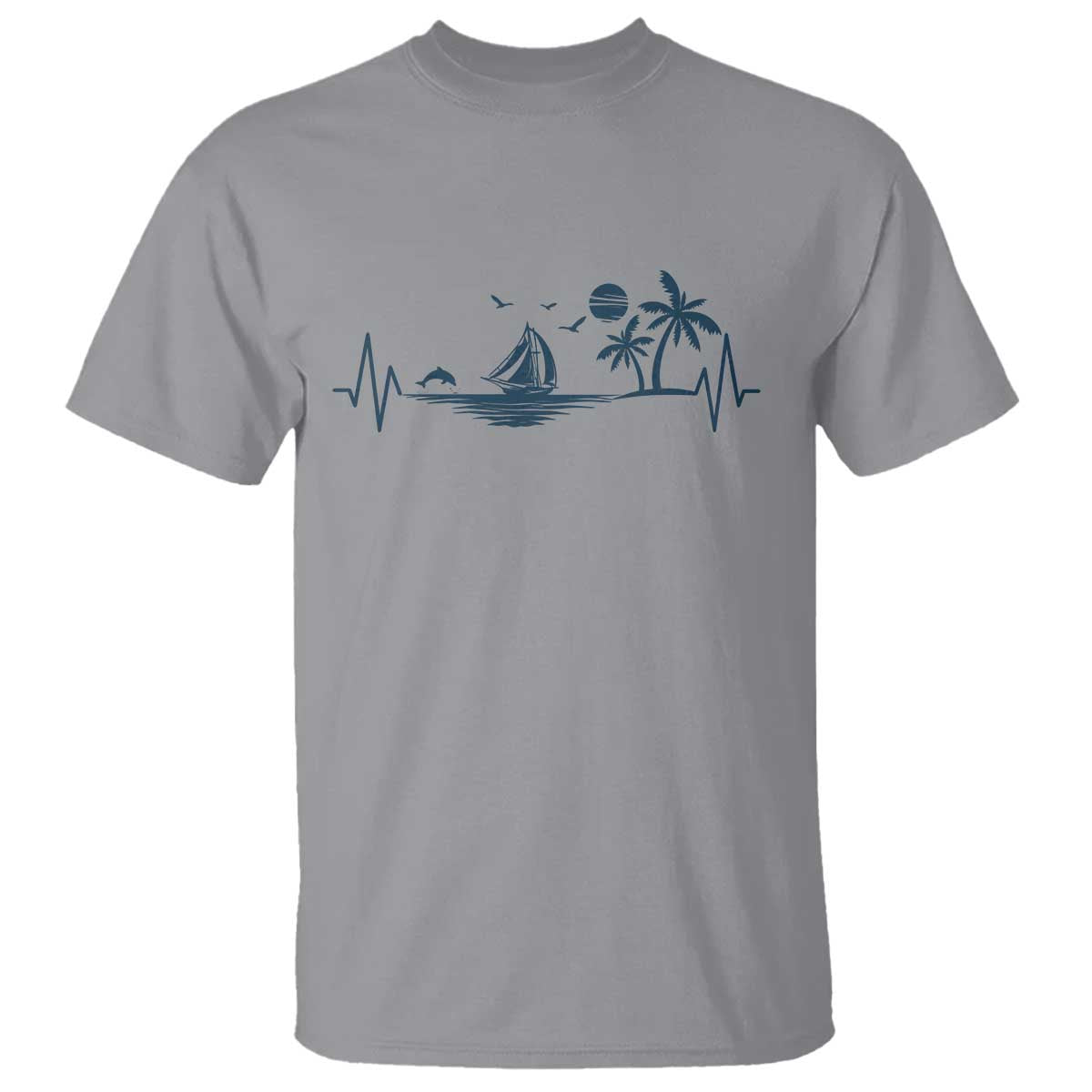 Summer Vacation Heartbeat Pulse Sunset Silhouette T Shirt Tropical Island Lover