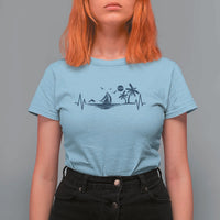 Summer Vacation Heartbeat Pulse Sunset Silhouette T Shirt For Women Tropical Island Lover