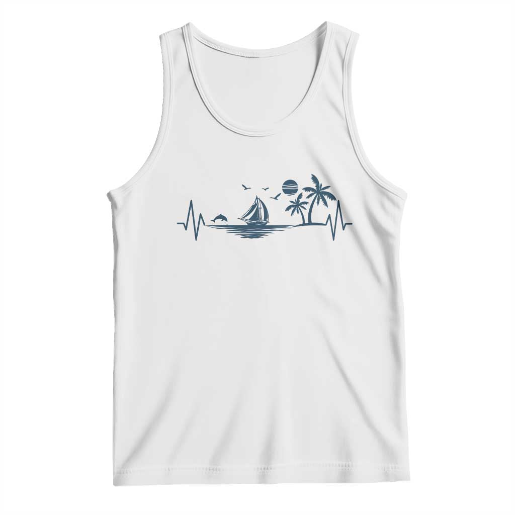 Summer Vacation Heartbeat Pulse Sunset Silhouette Tank Top Tropical Island Lover