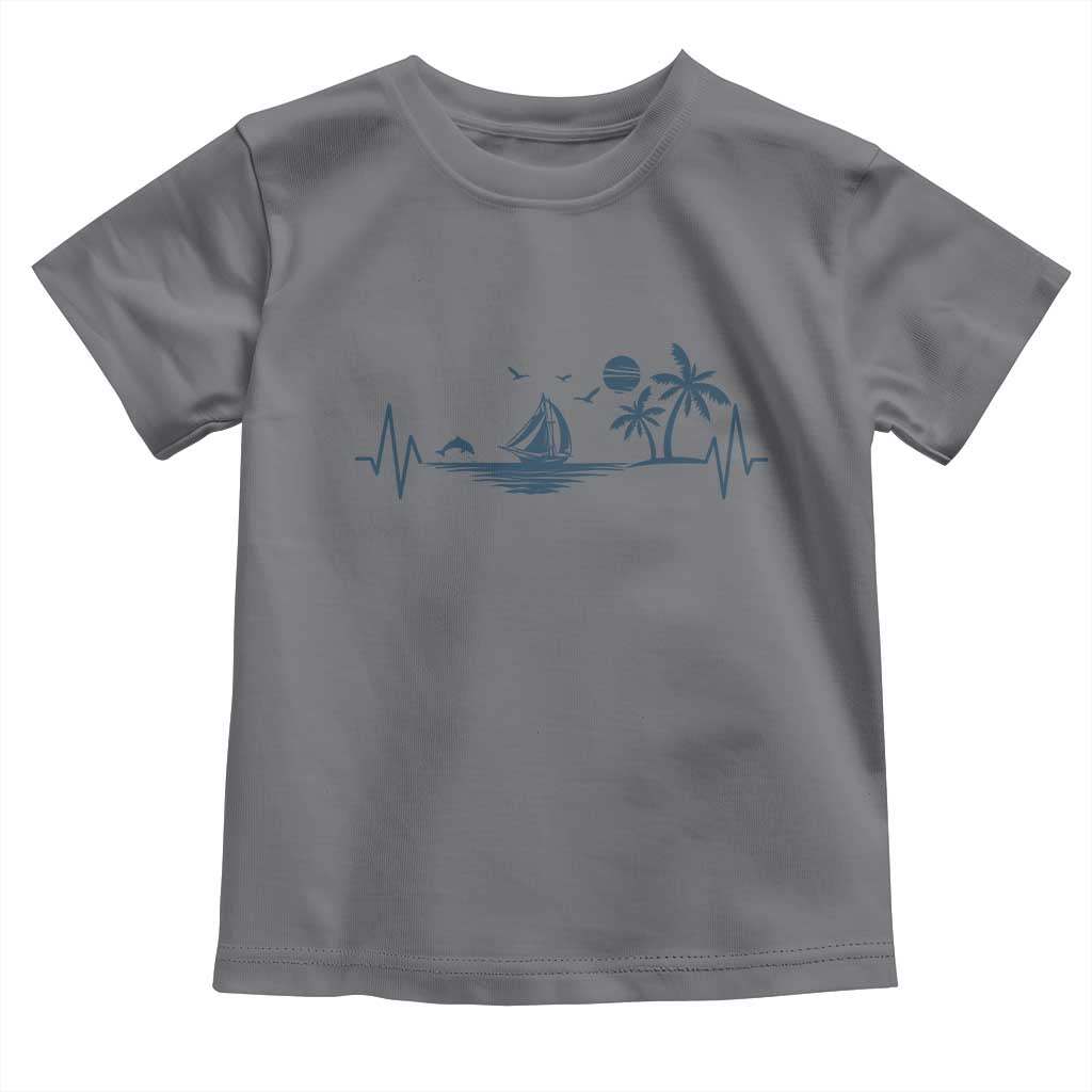 Summer Vacation Heartbeat Pulse Sunset Silhouette Toddler T Shirt Tropical Island Lover