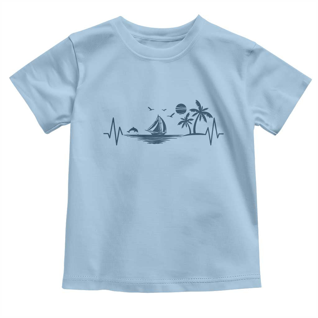 Summer Vacation Heartbeat Pulse Sunset Silhouette Toddler T Shirt Tropical Island Lover