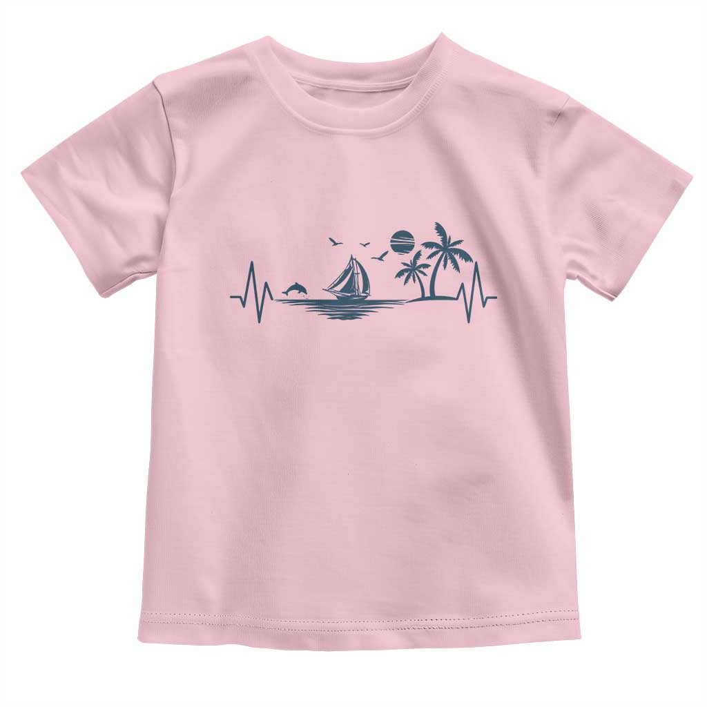 Summer Vacation Heartbeat Pulse Sunset Silhouette Toddler T Shirt Tropical Island Lover