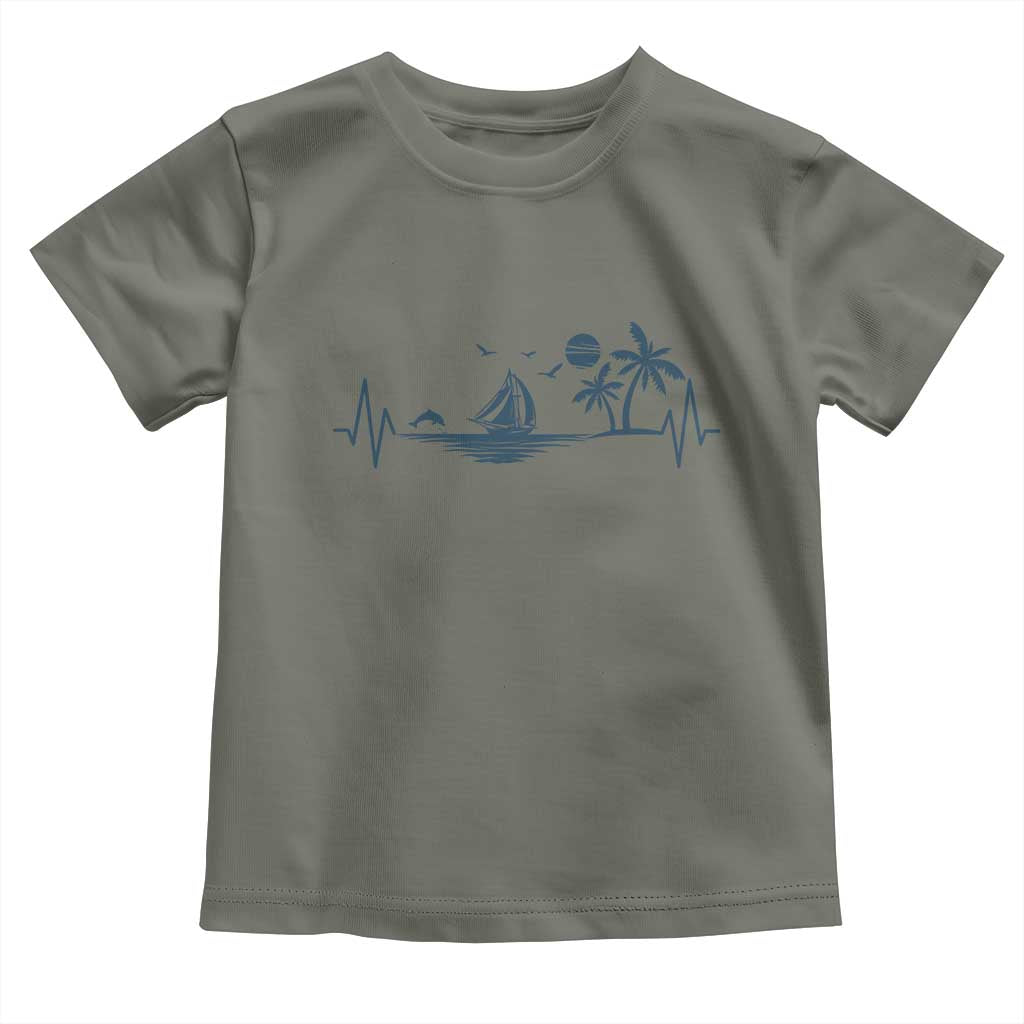 Summer Vacation Heartbeat Pulse Sunset Silhouette Toddler T Shirt Tropical Island Lover