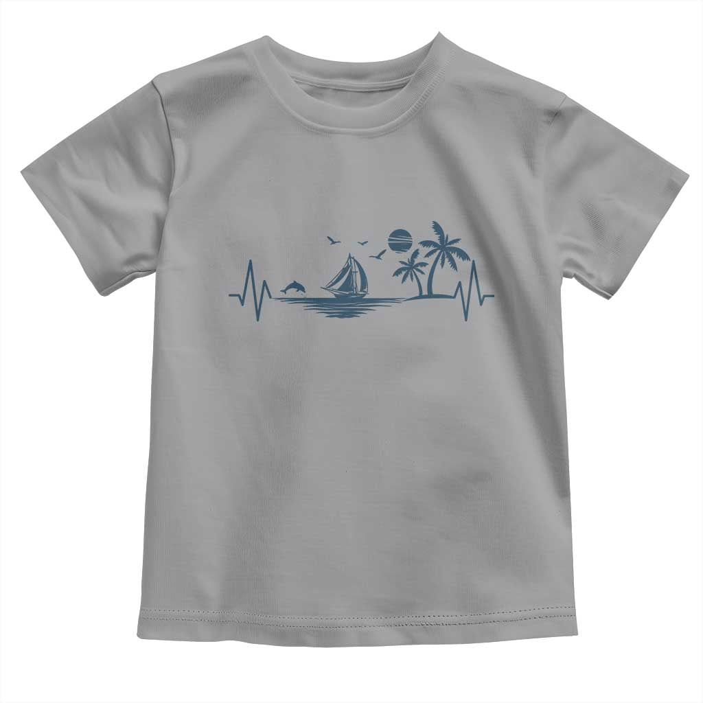 Summer Vacation Heartbeat Pulse Sunset Silhouette Toddler T Shirt Tropical Island Lover