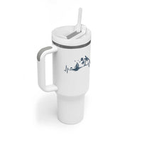 Summer Vacation Heartbeat Pulse Sunset Silhouette Tumbler With Handle Tropical Island Lover