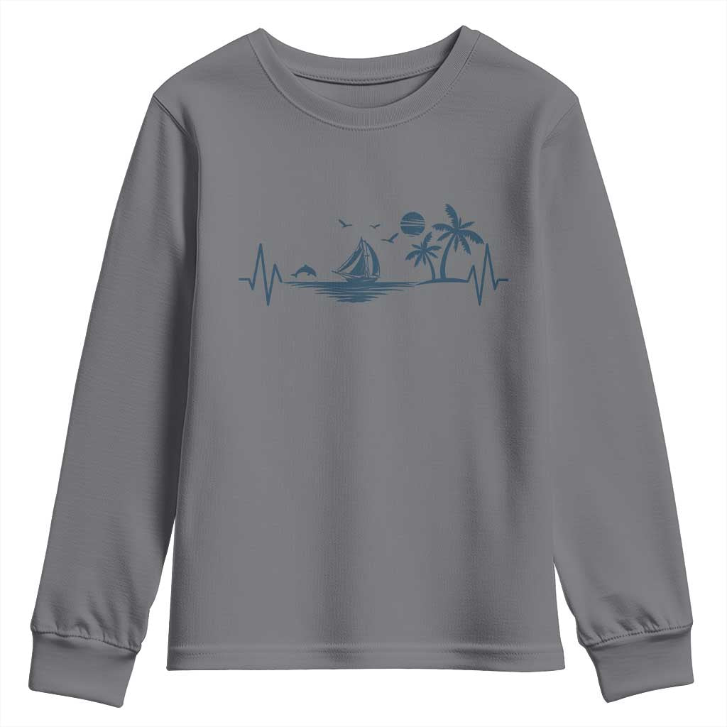 Summer Vacation Heartbeat Pulse Sunset Silhouette Youth Sweatshirt Tropical Island Lover
