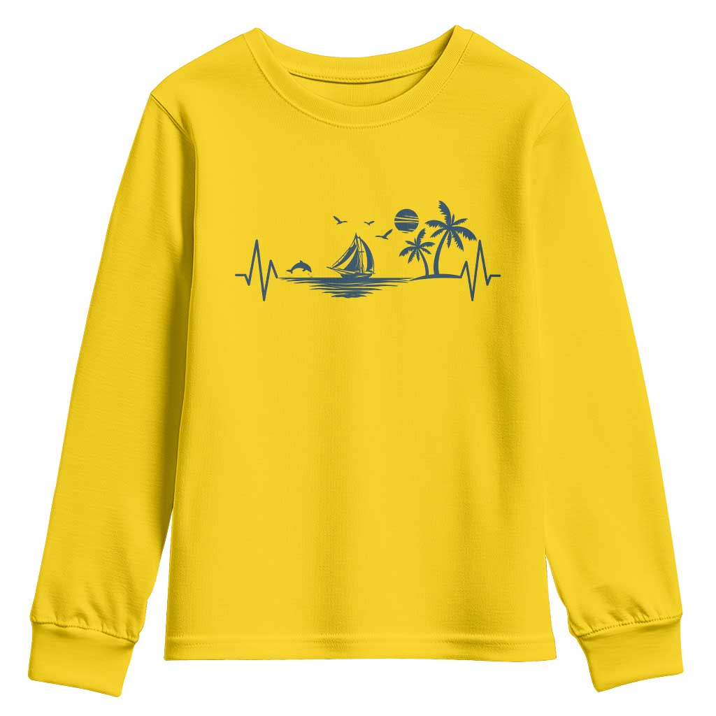 Summer Vacation Heartbeat Pulse Sunset Silhouette Youth Sweatshirt Tropical Island Lover
