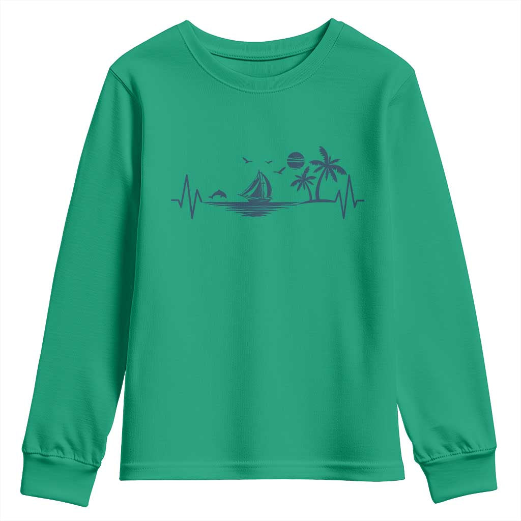 Summer Vacation Heartbeat Pulse Sunset Silhouette Youth Sweatshirt Tropical Island Lover