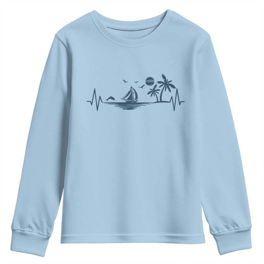 Summer Vacation Heartbeat Pulse Sunset Silhouette Youth Sweatshirt Tropical Island Lover