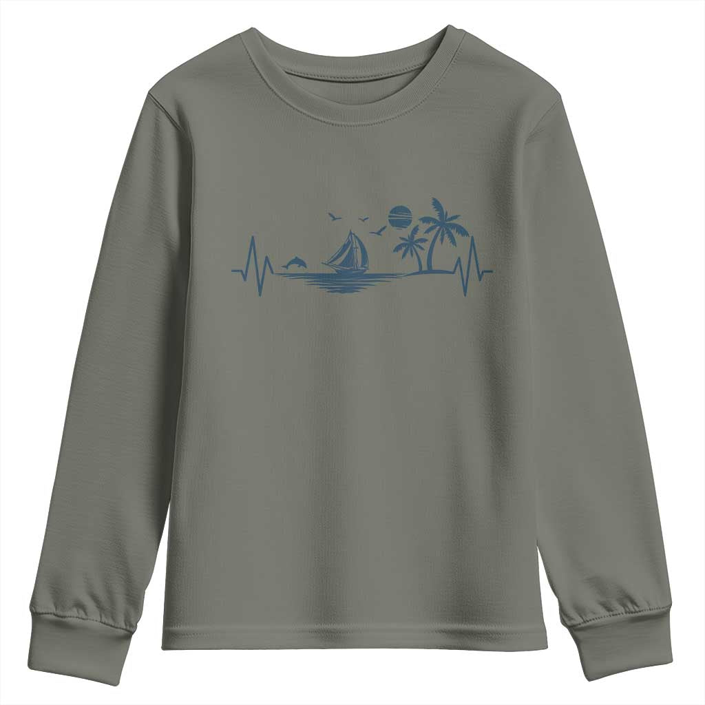 Summer Vacation Heartbeat Pulse Sunset Silhouette Youth Sweatshirt Tropical Island Lover