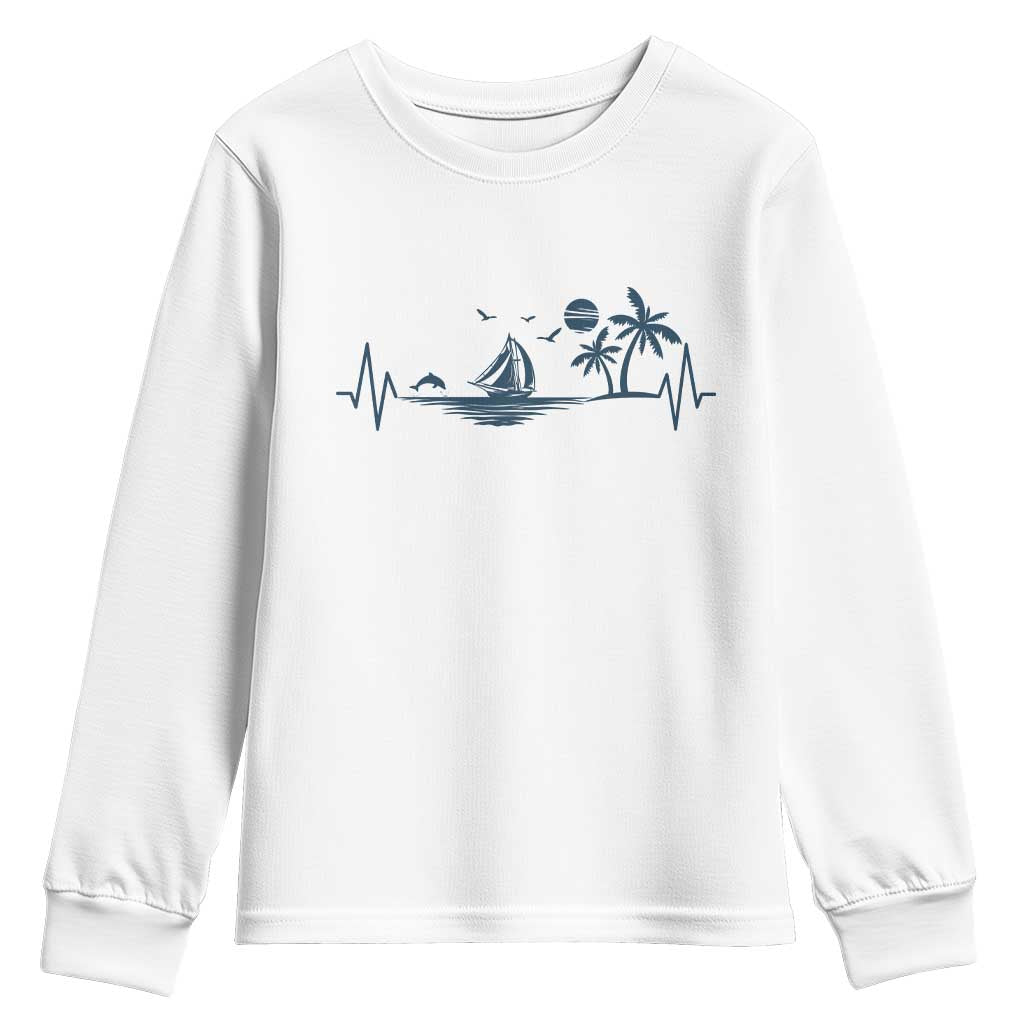 Summer Vacation Heartbeat Pulse Sunset Silhouette Youth Sweatshirt Tropical Island Lover