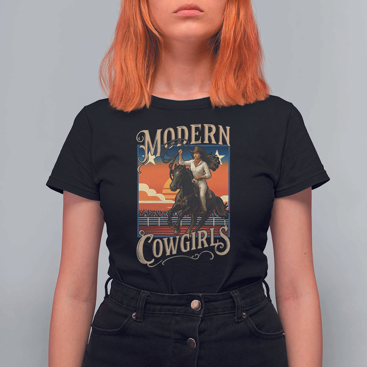 Modern Cowgirls T Shirt For Women American Woman Western Rodeo - Wonder Print Shop