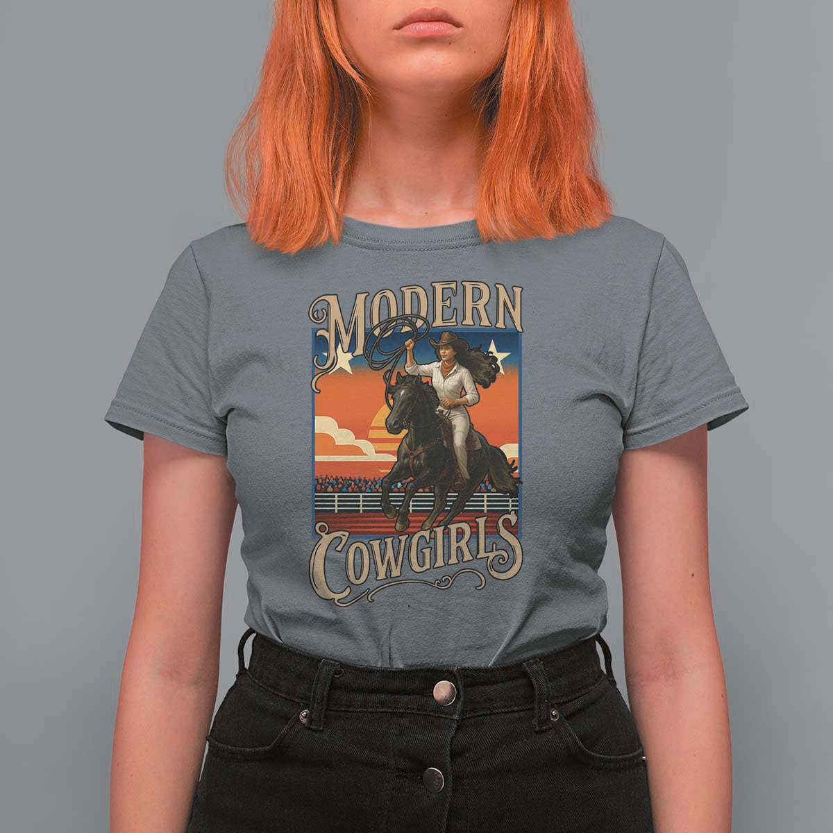 Modern Cowgirls T Shirt For Women American Woman Western Rodeo - Wonder Print Shop