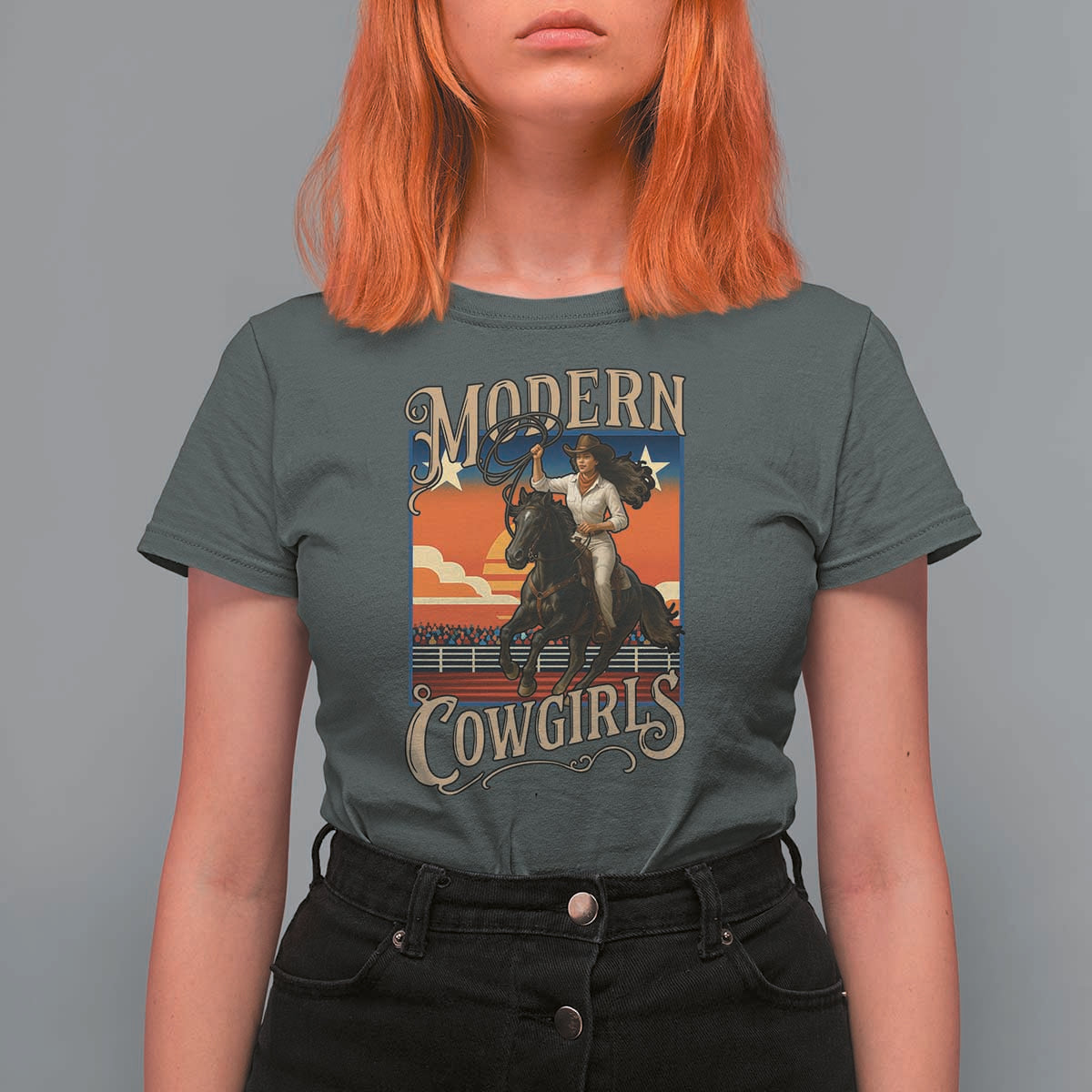 Modern Cowgirls T Shirt For Women American Woman Western Rodeo - Wonder Print Shop