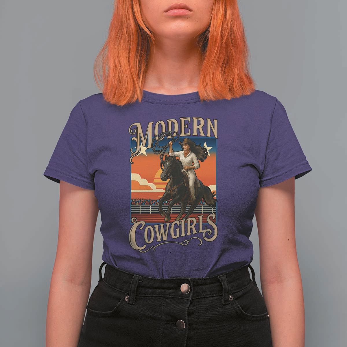Modern Cowgirls T Shirt For Women American Woman Western Rodeo - Wonder Print Shop