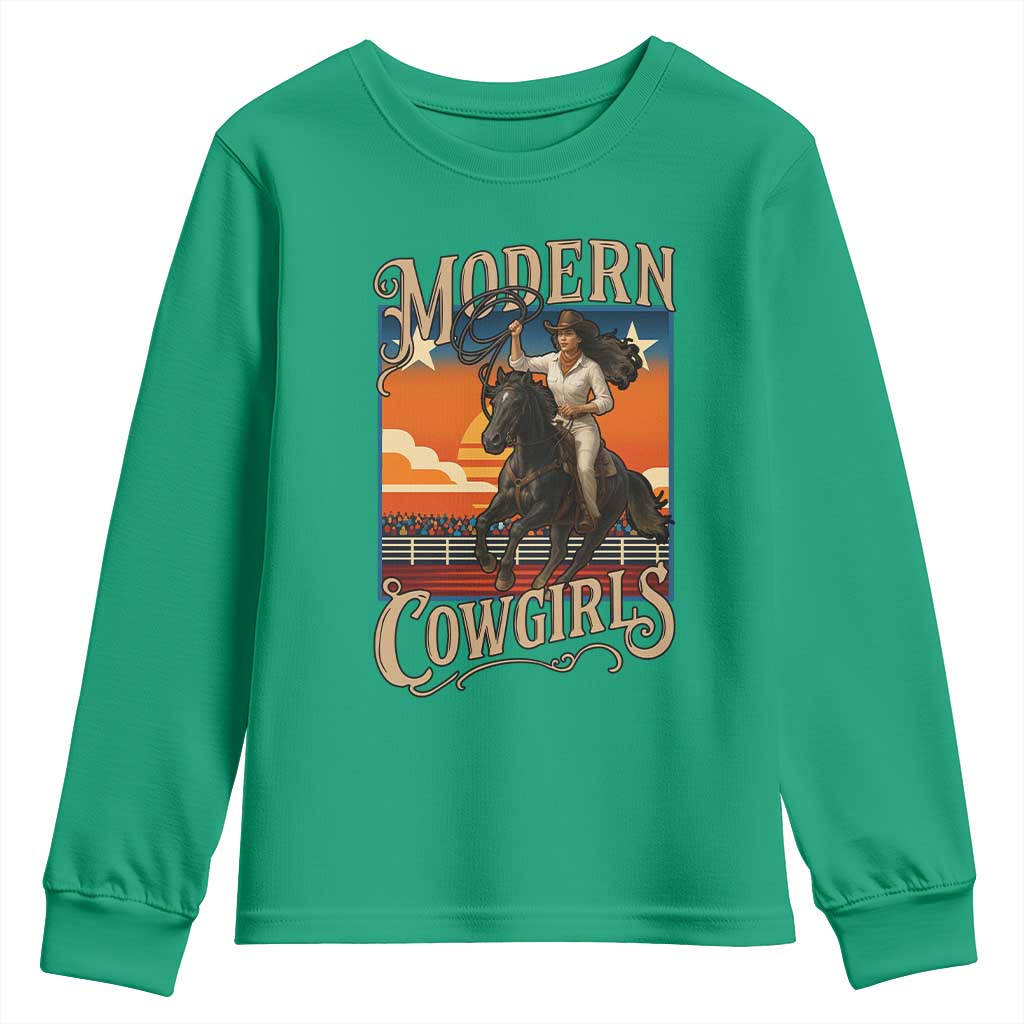 Modern Cowgirls Youth Sweatshirt American Woman Western Rodeo - Wonder Print Shop