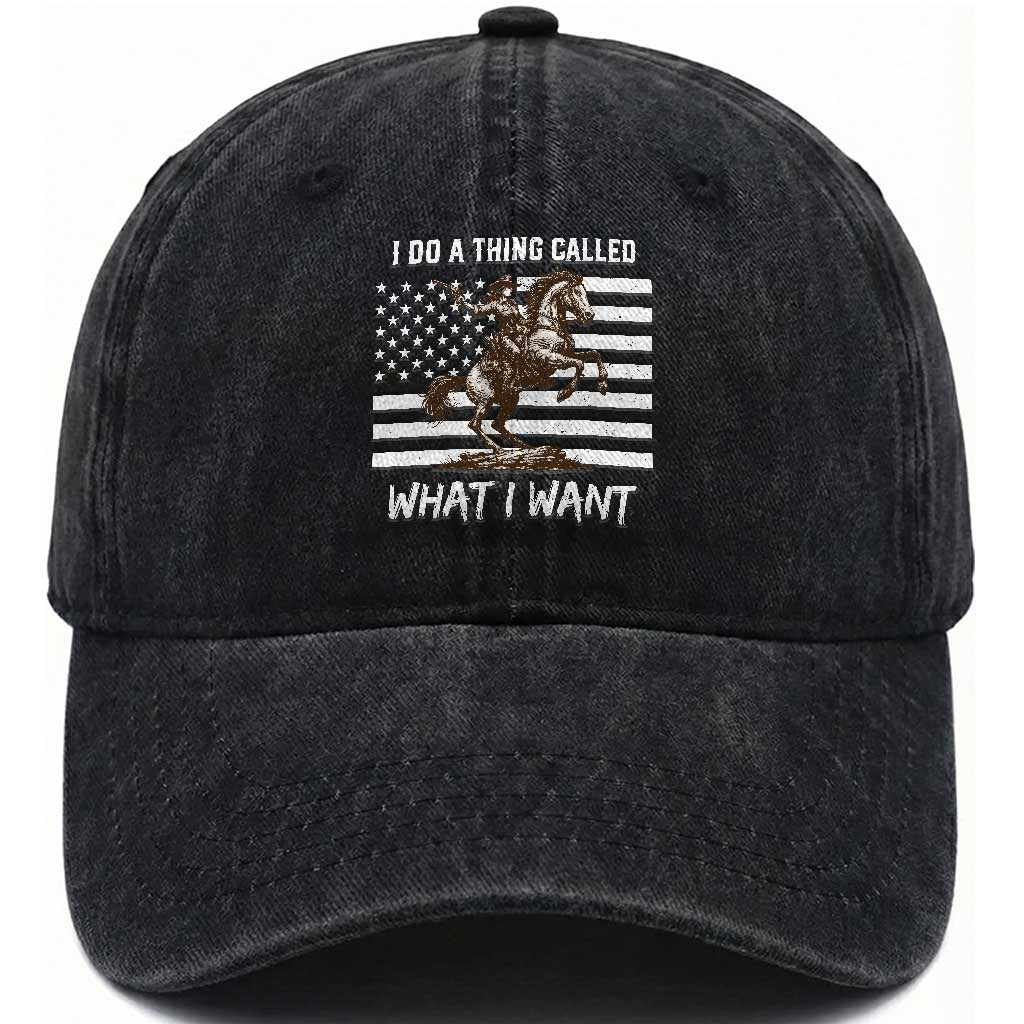 Patriotic Cowgirl Washed Cotton Baseball Cap I Do A Thing Called What I Want American Flag